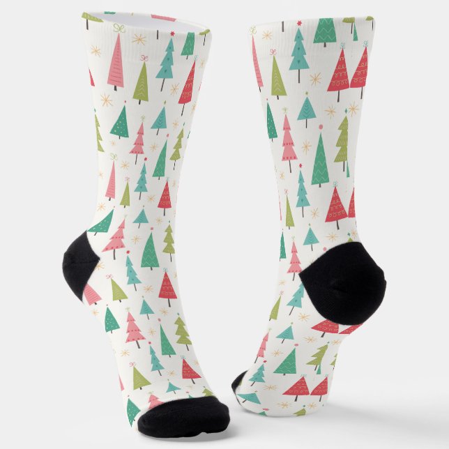 Chaussette Retro Joyeux arbres de Noël Fun Motif de vacances (Angulaire)
