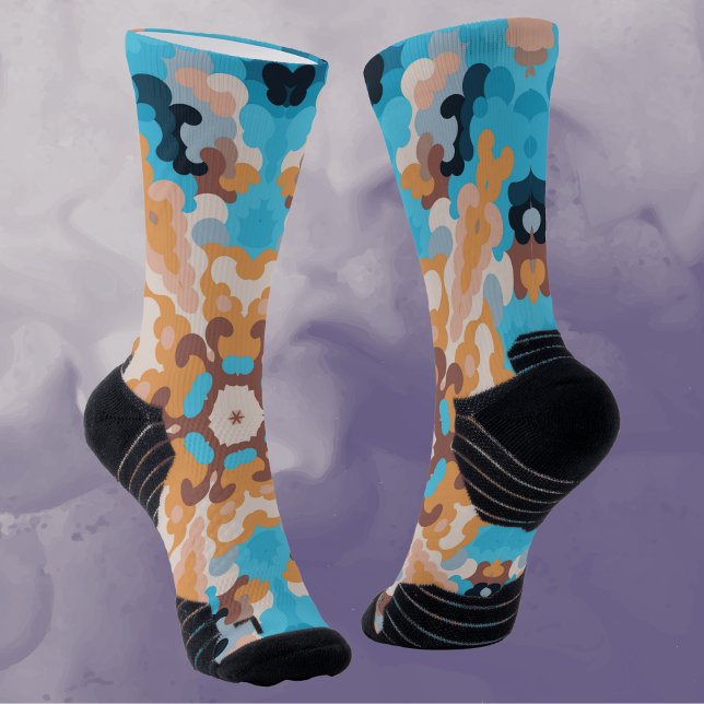 Chaussette Rétro Mandala Bleu et orange (Créateur téléchargé)