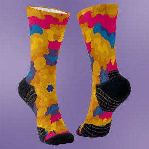 Chaussette Rétro Mandala Bleu orange et rose