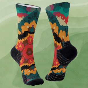 Chaussette Rétro Mandala bleu orange et rouge