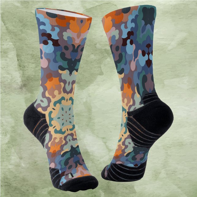 Chaussette Rétro Mandala Orange Bleu et Jaune (Créateur téléchargé)