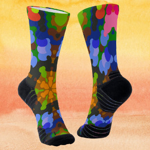 Chaussette Rétro Mandala Vert bleu et rose