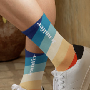 Chaussette Rétro Rayures Années 70 Nom personnalisé
