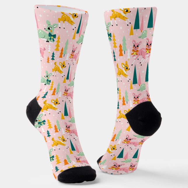 Chaussette Retro Reindeer Wonderland Motif de vacances (Angulaire)