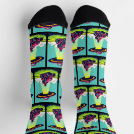 Chaussette Retro Sci Fi caricature tondeuse à gazon et Rocket