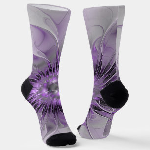 Chaussette Rêve de fleur de lavande Art fractal abstrait mode