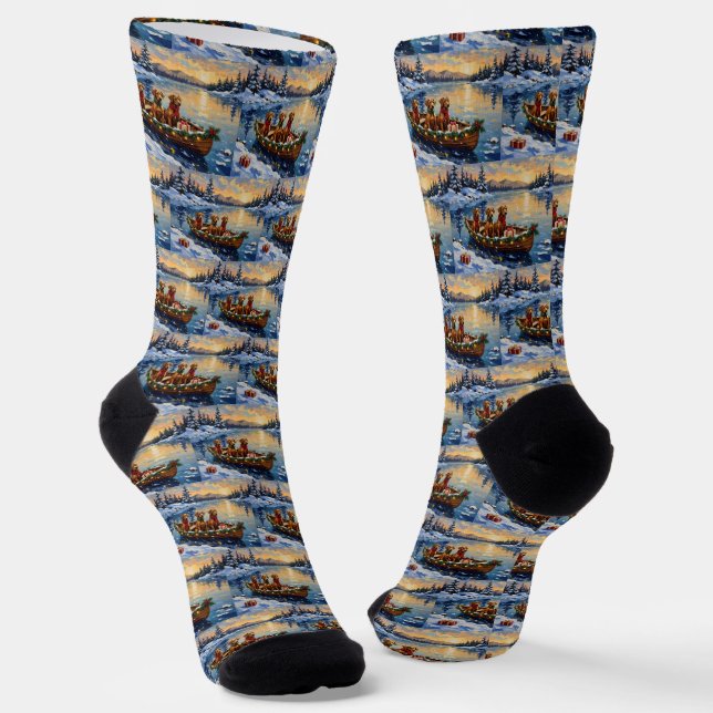 Chaussette Rhodesian Ridgeback Christmas Boat Holiday (Angulaire)