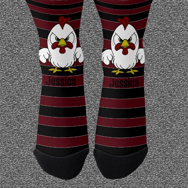 Chaussette Rooster personnalisé sur Crimson and Black Stripes (Créateur téléchargé)