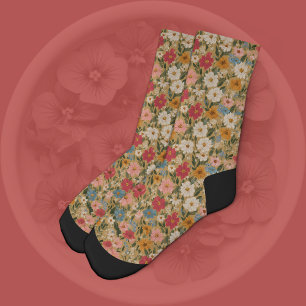 Chaussette Rose et Bleu Délicat Cottagecore Fleuris