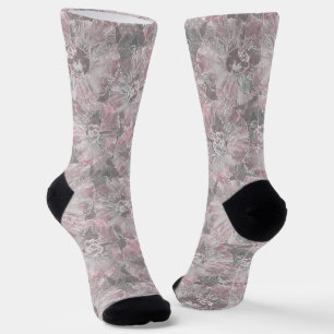 Chaussette rose, gris, élégant, grand, fleurs, fleurs roses,