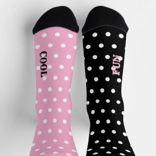 Chaussette Rose pastel amusant et cool points noirs et blancs