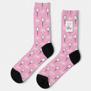 Chaussette Rose Préparatoire Motif de Golf avec Monogramme Bl