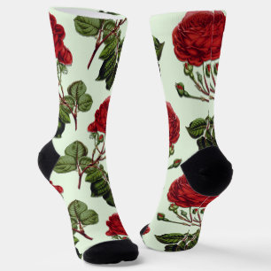 Chaussette Rose Red Long Stem Motif Vert Arrière - plan