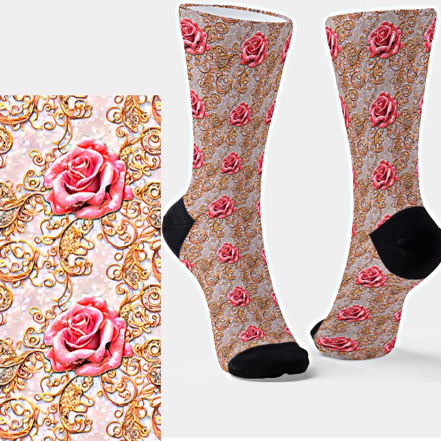 Chaussette Roses de dentelle d'or rose (Créateur téléchargé)