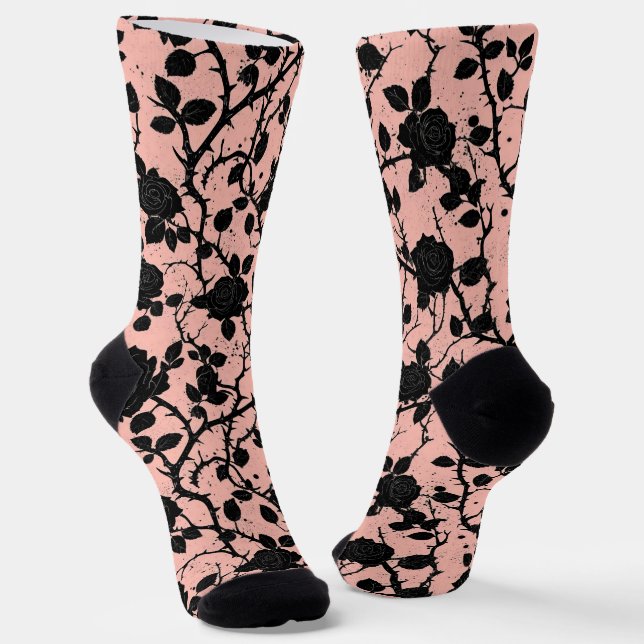 Chaussette Roses du cimetière gothique rose et noir (Angulaire)