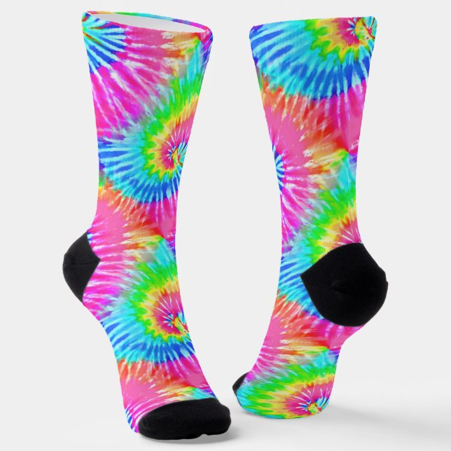 Chaussette Roses et Bleues Fun Retro Girly Tie Dye Spirales (Angulaire)