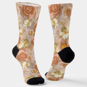Chaussette Roses et fleurs d'ivoire sur Arrière - plan rêvé