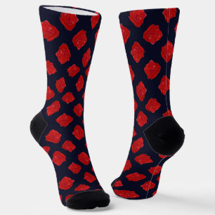 Chaussette Roses rouges sur bleu foncé
