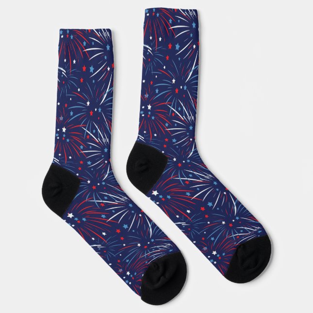 Chaussette Rouge Blanc Bleu Feu d'artifice Stars Design Chaus (Droite)