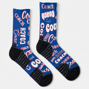 Chaussette Rouge Blanc Bleu Personnalisé Coach Nom Cadeau Art