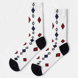 Chaussette Rouge blanc et bleu géométrique