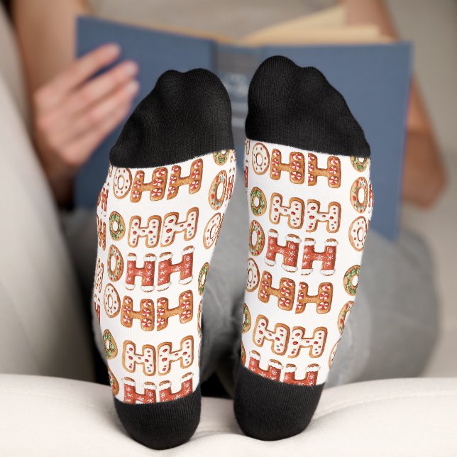 Chaussette Rouge Blanc Ho Ho Ho Gingerbread Cookie Noël (Fond)