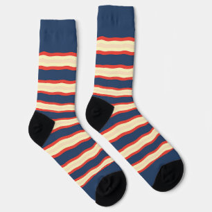 Chaussette Rouge Bleu Foncé Crème Vague Stylé