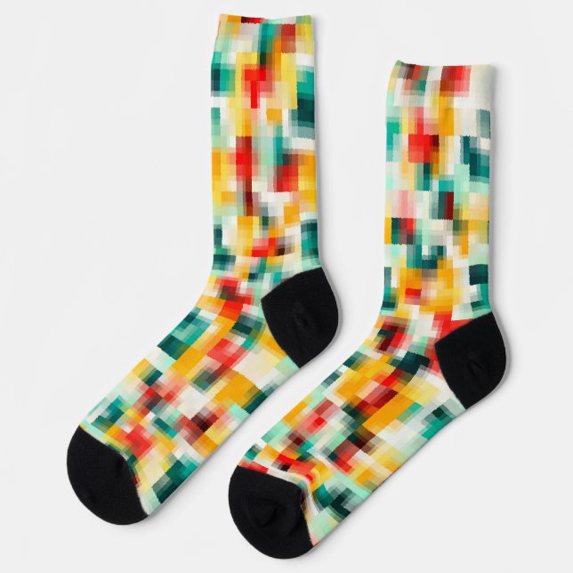 Chaussette Rouge bleu vert jaune blanc Motif Abstrait (Gauche)