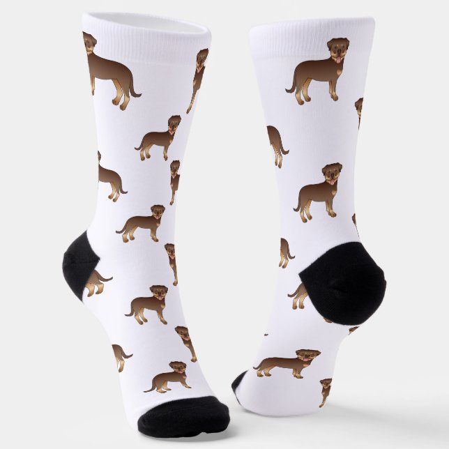 Chaussette Rouge Et Tan Rottweiler Motif De Dessin Cartograph (Angulaire)