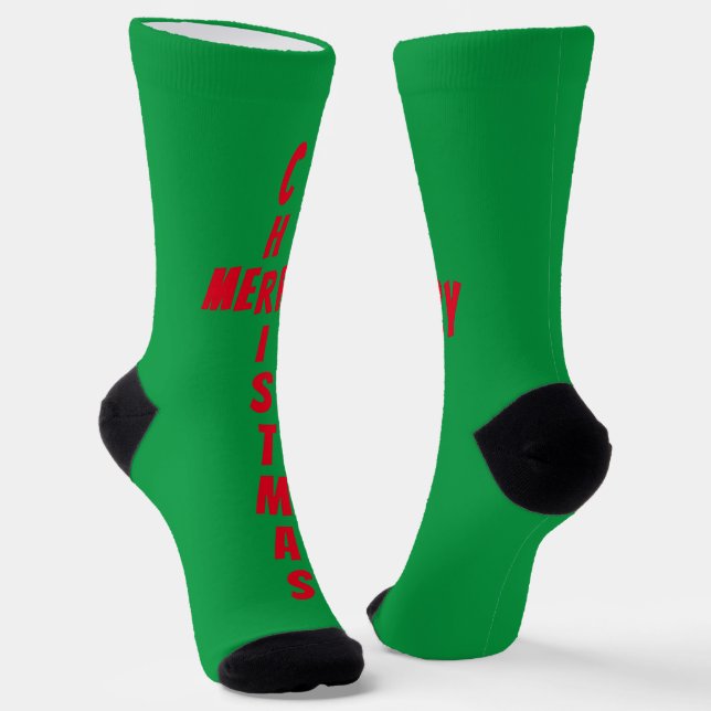Chaussette Rouge sur le vert Joyeux Chaussettes de Noël (Angulaire)