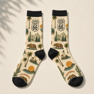 Chaussette route 66 Californie Ours Désert Art de Voyage Rétr