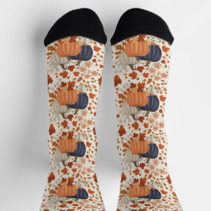 Chaussette Rustique Automne Citrouille Feuille Fleur sauvage