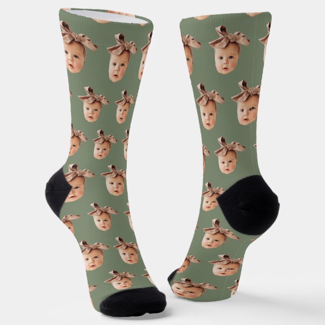 Chaussette Sage Green Funny Fille personnalisée Face Photo Cr (Angulaire)