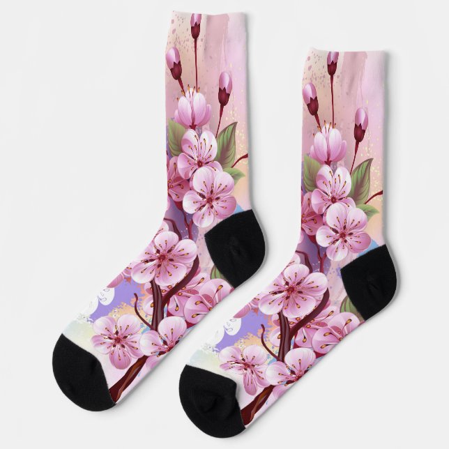 Chaussette Sakura rose sur la peinture Arrière - plan (Gauche)