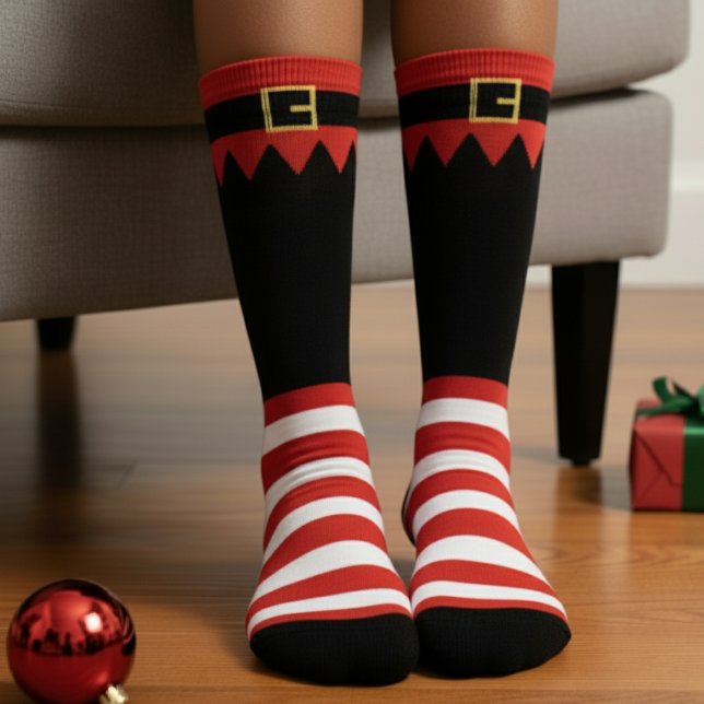 Chaussette Santa's Elf Christmas Red Striped Black (Santa's Elf Christmas Red Striped Black Socks
)