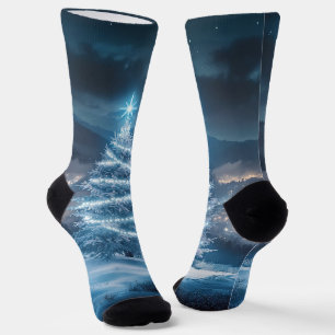Chaussette Sapin de Noël Nuit Hivernale Lumineuse Bleue