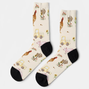 Chaussette Scène de ferme à l'aquarelle - Motif sans couture