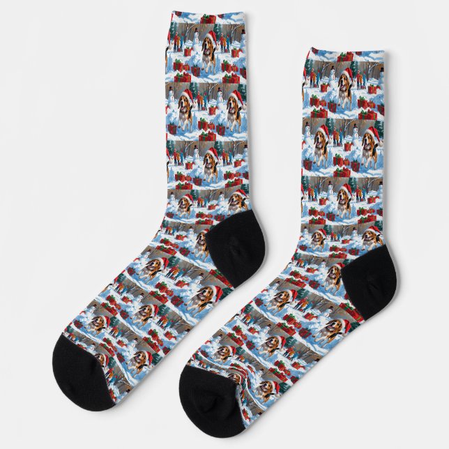 Chaussette Scène de fête de Noël beagle (Gauche)