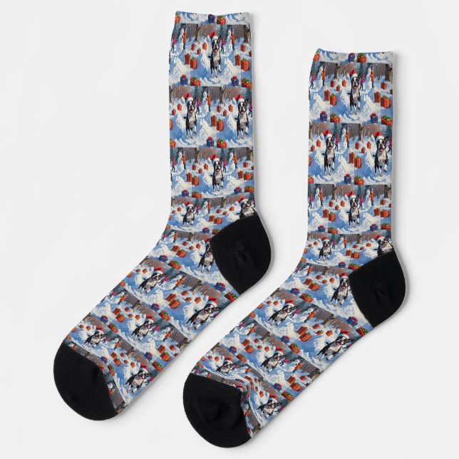 Chaussette Scène de Noël du festival Terrier de Boston (Gauche)