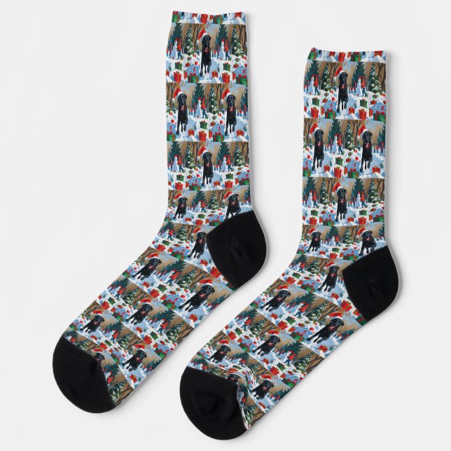 Chaussette Scène de Noël du Labrador noir (Gauche)