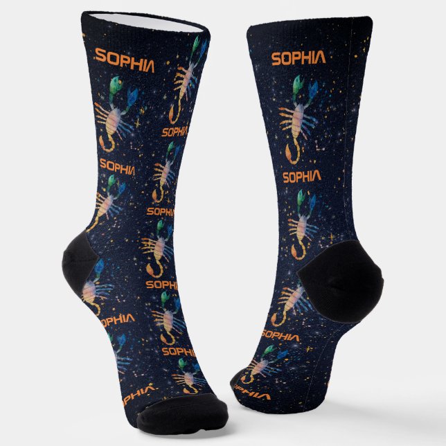 Chaussette Scorpio Constellation Zodiaque Aquarelle Galaxie (Angulaire)