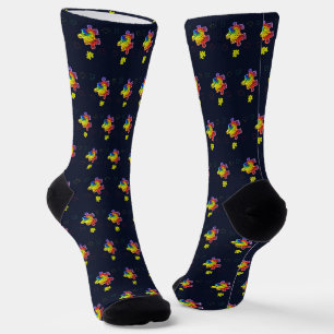 Chaussette Sensibilisation à l'autisme Violet Jaune Puzzles