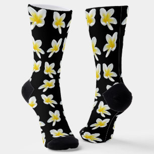 Chaussette Sérénade Printemps : Frangipanis Jaune Sur Noir,