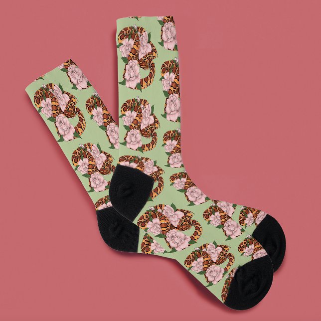 Chaussette Serpent des blés vibrant Fleurs de pivoine roses V (Créateur téléchargé)