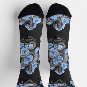 Chaussette Serpents et roses bleues
