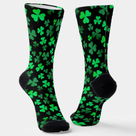 Chaussette Shamrock Clover Vert & Feuilles Noires Feuillage É