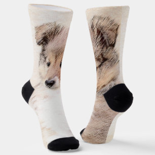 Chaussette Shetland Sheepdog Puppy Peinture Chien original ar