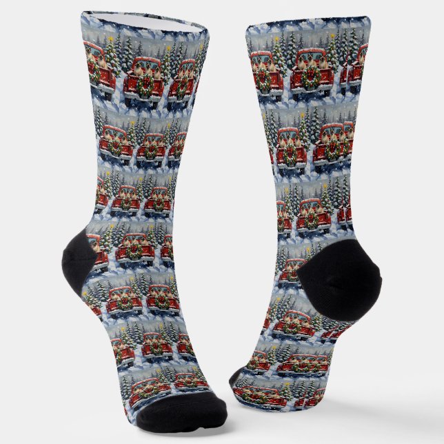 Chaussette Siamese Cat Christmas Red Truck Holiday (Angulaire)