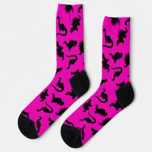 Chaussette Silhouette de dinosaure rose et noir
