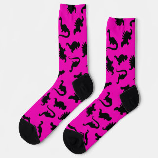 Chaussette Silhouette de dinosaure rose et noir